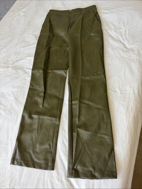 Elodie Olive Green Wide-Leg Faux Leather Pants